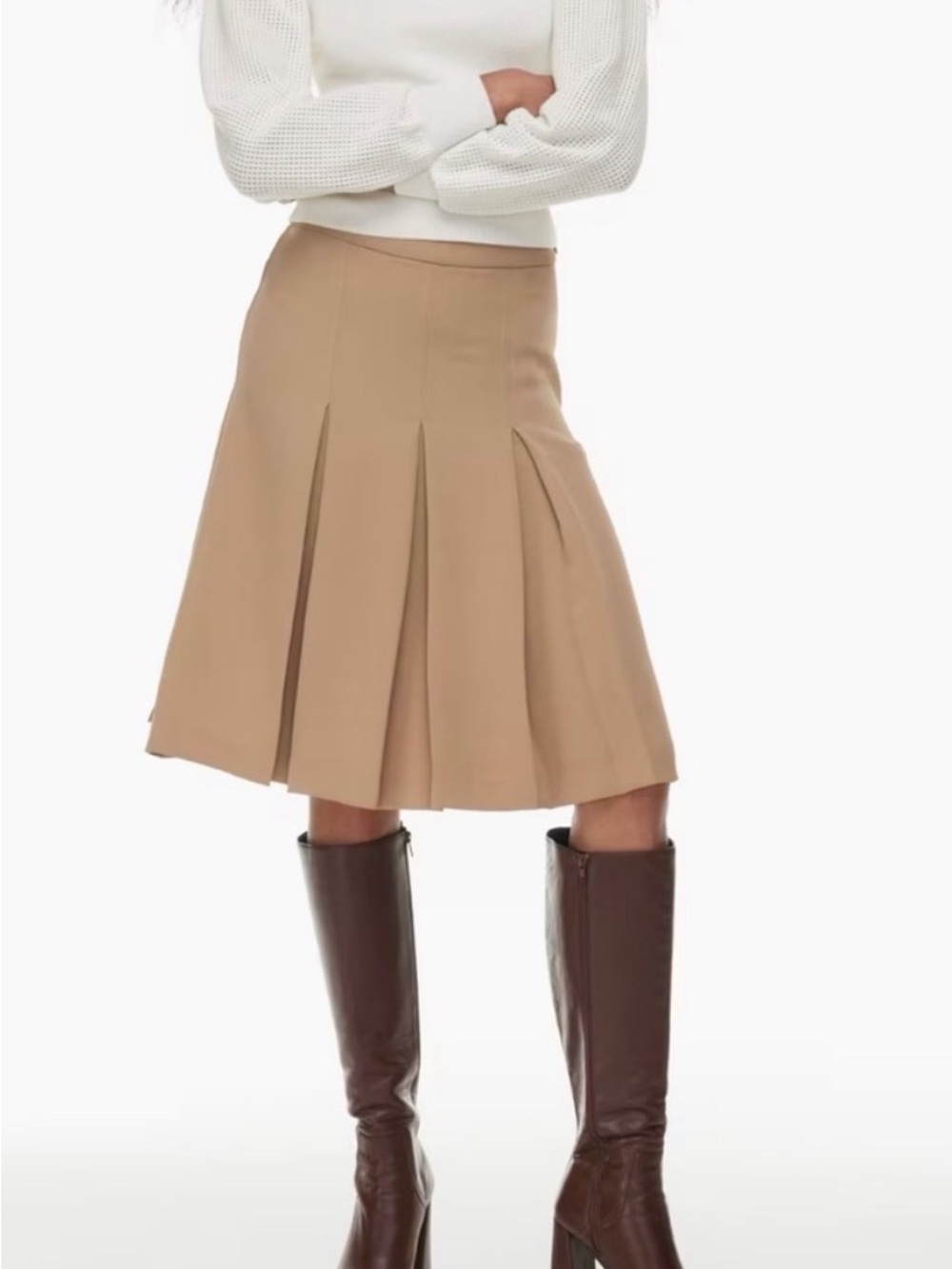 Aritzia Camel Pleated A-Line Skirt